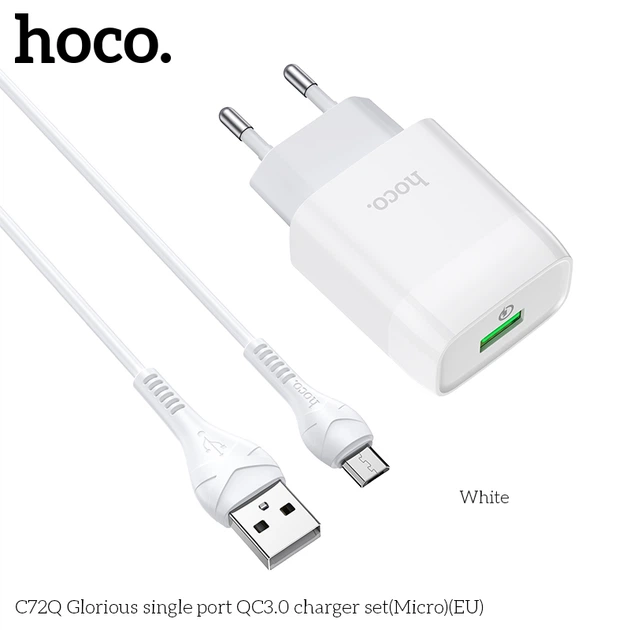 Адаптер сетевой HOCO Micro USB cable Glorious charger set C72Q |1USB, QC3.0/FCP/AFC, 3A, 18W| - Фото 6 Адаптер сетевой HOCO Micro USB cable Glorious charger set C72Q |1USB, QC3.0/FCP/AFC, 3A, 18W| - изображение 6