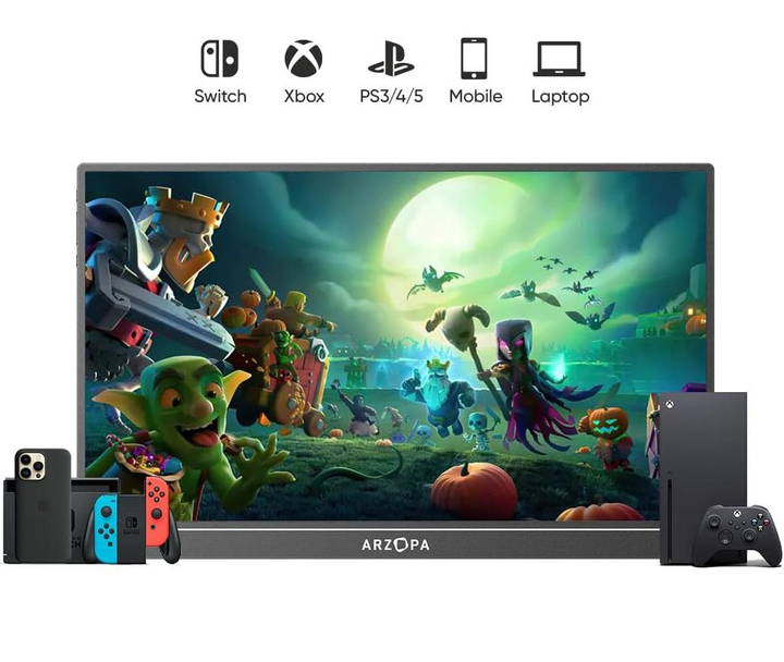 Портативный монитор ARZOPA 16,1" sRGB, 1920×1080 FHD IPS, поддержкой HDMI/Type-C/USB-C, игровой экран Eye-Care, для ноутбука/ПК/Mac/PS3/4/5/Xbox [Класс энергоэффективности A] - изображение 4