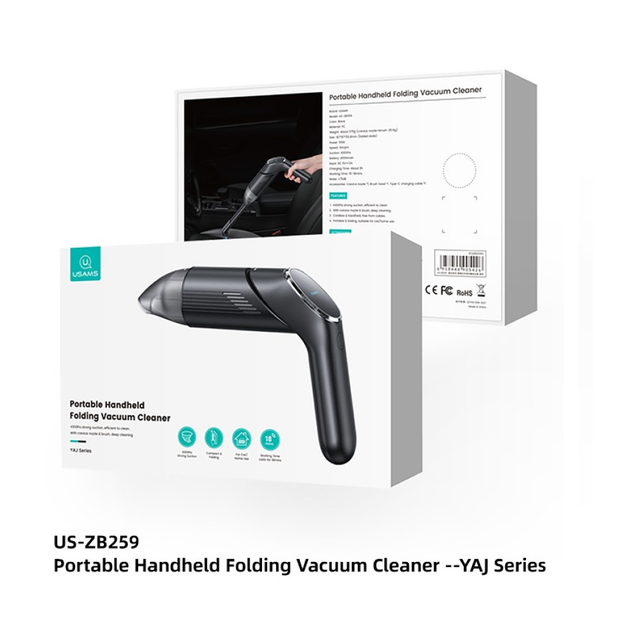 Автомобильный пылесос Usams US-ZB259 Portable Handheld Folding Vacuum Cleaner Black - изображение 2