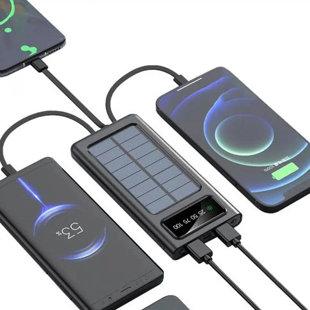 Портативное зарядное устройство Power Bank на солнечной батарее на 20000 mAh. Цвет: черный - изображение 2
