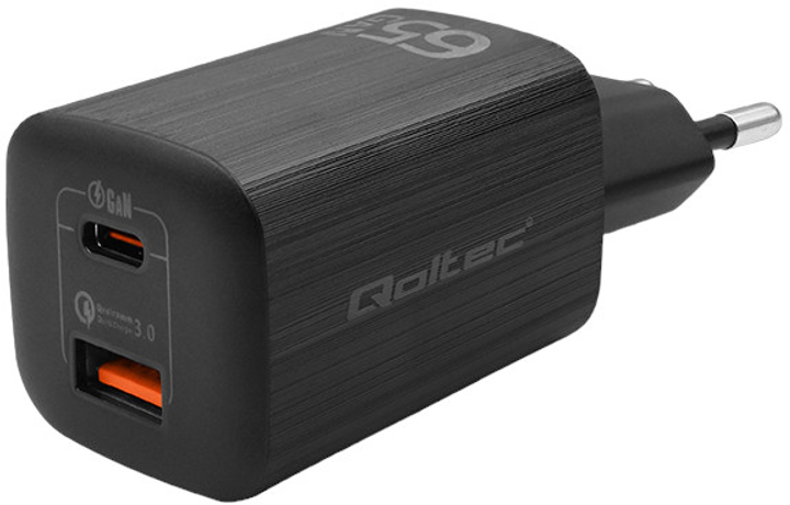 Ładowarka sieciowa Qoltec 65W GaN ULTRA USB Type-C + USB QC 3.0 Black (5901878507668) - obraz 3