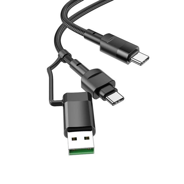 Кабель Hoco Combo 2 in 1 USB / Type-C to Type-C Moulder fast charging data cable U106 |1.2m, 5A/100W| black - Фото 2 Кабель Hoco Combo 2 in 1 USB / Type-C to Type-C Moulder fast charging data cable U106 |1.2m, 5A/100W| black - зображення 2