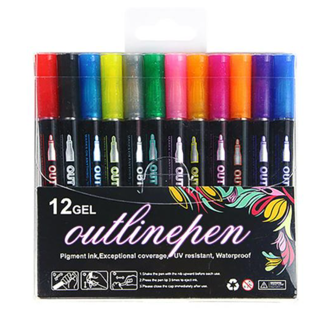 Фломастеры контурные 12 цветов Outlinepen металлизированные для декора (ММ) 32781 2ф - изображение 5