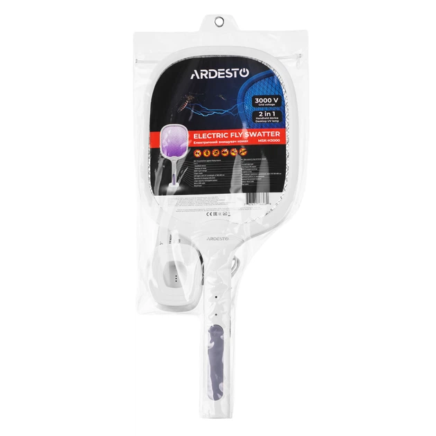 Електричний знищувач комах ARDESTO, сітка 3000 В, акум. 1200 мА•год, USB micro-B > USB-A, білий - зображення 13