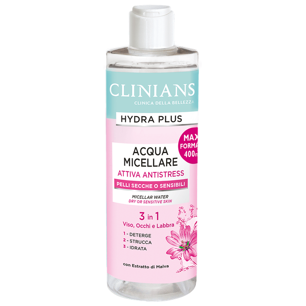Міцелярна вода для сухої і чутливої шкіри Clinians Hydra Plus Attiva Antistress 3 в 1 з екстрактом мальви 400 мл - зображення 2
