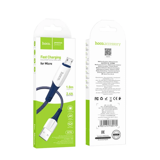 Кабель HOCO Micro USB Ferry charging data cable X70 | 1m, 2.4A | - Фото 10 Кабель HOCO Micro USB Ferry charging data cable X70 | 1m, 2.4A | - зображення 10