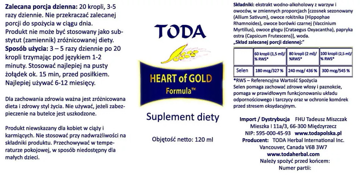 Suplement diety w kroplach Toda Heart Of Gold Formula 120 ml (627843079538) - obraz 2