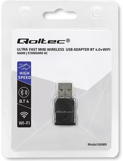 Adapter Wi-Fi Qoltec Ultra Fast Mini Wireless USB Wi-Fi/Bluetooth Black (5901878569895) - obraz 7