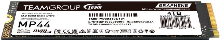 SSD диск Team Group MP44 4TB M.2 2280 PCIe 4.0 x4 3D NAND TLC (TM8FPW004T0C101) - изображение 2