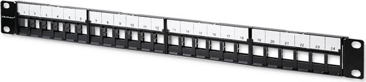 Patch panel Qoltec Solidny stalowy panel do szaf RACK 19'' 24 porty 1U UTP Czarny (5901878545165) - obraz 2