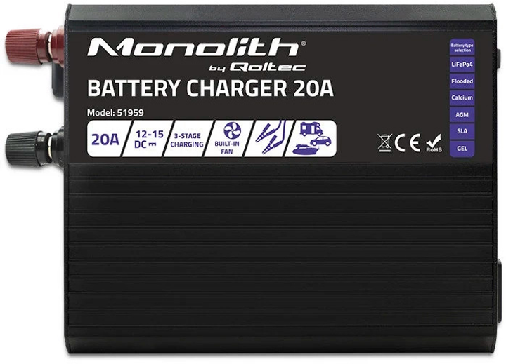 Ładowarka Qoltec Smart Monolith charger for LiFePO4 AGM GEL SLA 20A 12V (5901878519593) - obraz 2