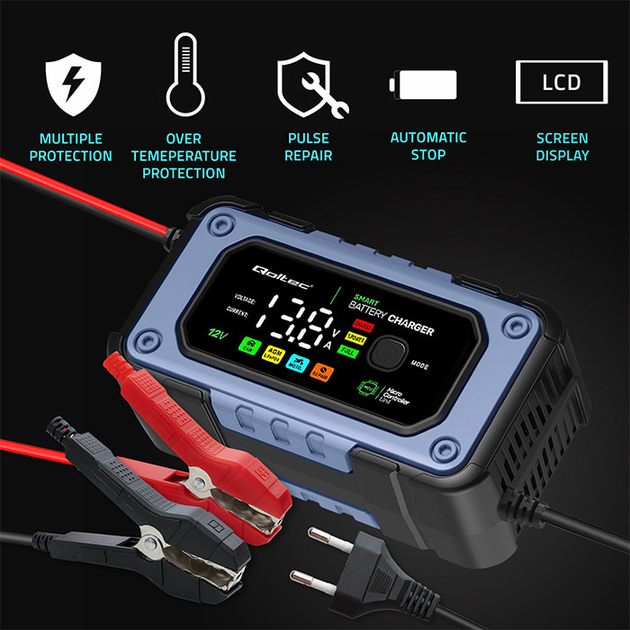 Зарядний пристрій Qoltec Battery charger with repair function 12V 7A (5901878524863) - зображення 7
