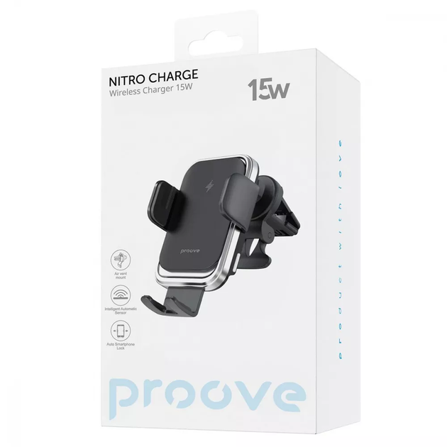 Автодержатель с беспроводной зарядкой Proove Nitro Charge 15W Black - изображение 2