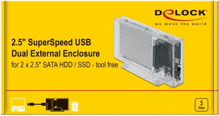 Зовнішня кишеня Delock для 2 x 2.5" SATA HDD/SSD USB-C (42622) - зображення 6