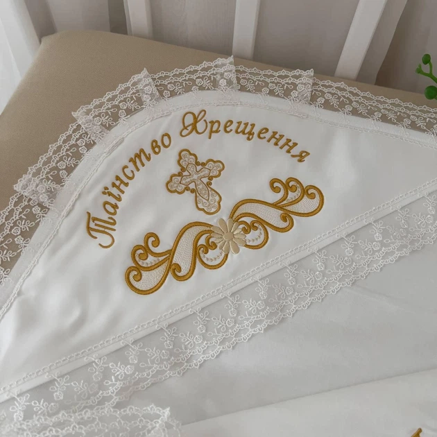 Крыжма "Оберег-3" ангора, кулир 75*100 см Betis Молочный с золотым - Фото 2 Крыжма "Оберег-3" ангора, кулир 75*100 см Betis Молочный с золотым - изображение 2