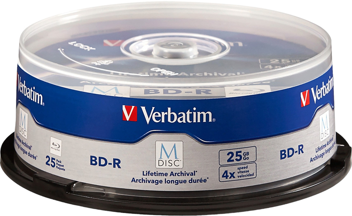 Dyski Verbatim M-Disc BD-R 25 GB 4x 25 szt Spindle Printable (0023942989097) - obraz 1