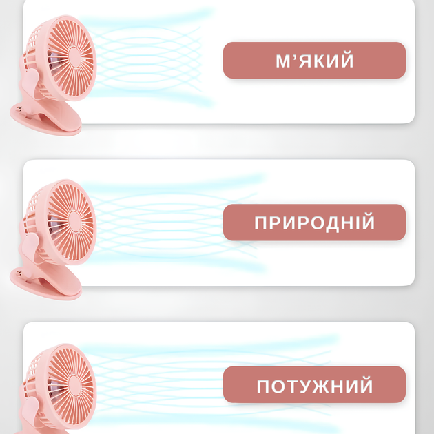 Переносний usb вентилятор Andowl Q-F106X1 на прищіпці та акумуляторі міні кондиціонер з прищіпкою рожевий - зображення 6
