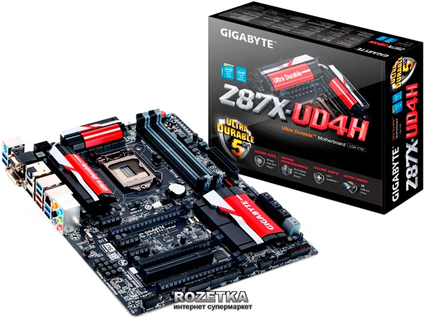 Материнская плата Gigabyte GA-Z87X-UD4H (s1150, Intel Z87, PCI-E 3.0x16) - Фото 1 Материнская плата Gigabyte GA-Z87X-UD4H (s1150, Intel Z87, PCI-E 3.0x16) - изображение 1