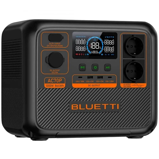 Зарядна станція Bluetti AC70P / 1000 Вт / 864 Вт⋅год / LiFePO4 - Фото 5 Зарядна станція Bluetti AC70P / 1000 Вт / 864 Вт⋅год / LiFePO4 - изображение 5