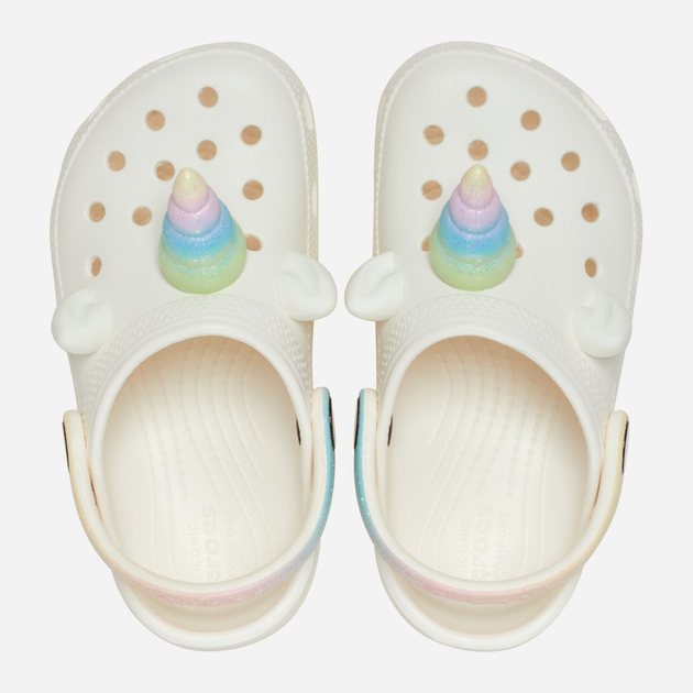 Дитячі крокси-сабо для дівчинки Crocs Classic Iam Rainbow Unicorn Clog T 209701-0WV 27-28 Молочні (196265543502) - зображення 4
