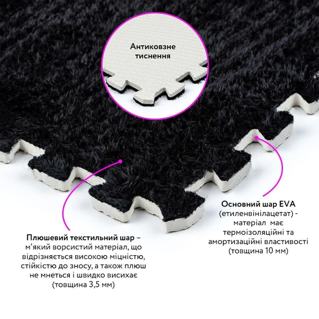 Пол-пазл плюшевый Sticker Wall ЧЕРНЫЙ 30*30*1cm (D) SW-00002078 - изображение 3