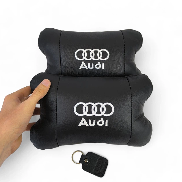 Набор автодушки 2шт на подголовник Audi / Ауди из натуральной кожи черная / Подголовник в машину - изображение 3