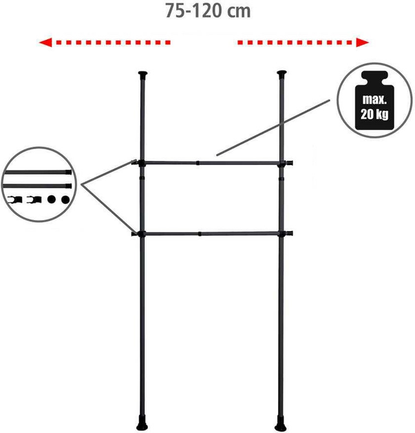 Drążek do ubrań Wenko Herkules 75-120 cm 2 szt Czarny (4008838355176) - obraz 4