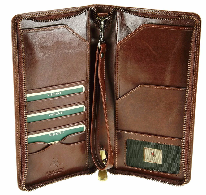 Кожаный кошелек(тревелер) для путешествий Visconti MZ101 Wing (Italian Brown) - изображение 5