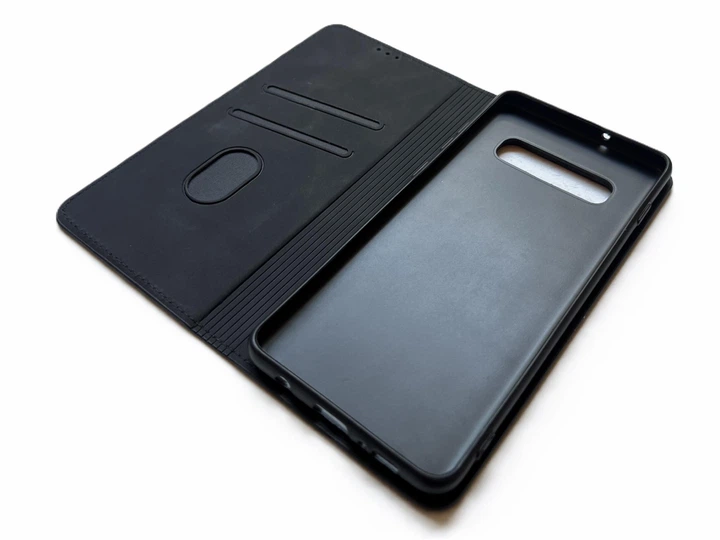 Защитный чехол-книжка K'try для Samsung Galaxy S10 Plus черный, из матовой искусственной кожи со слотами для карт - Фото 6 Защитный чехол-книжка K'try для Samsung Galaxy S10 Plus черный, из матовой искусственной кожи со слотами для карт - изображение 6