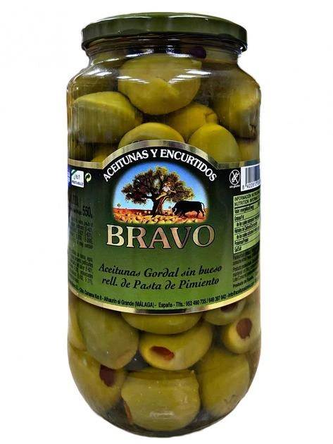 Оливки Bravo Aceitunas Gordales Aceitunas Rellenas De Pimiento зеленые гиганты фаршированные паприкой 1 кг - Фото 1 Оливки Bravo Aceitunas Gordales Aceitunas Rellenas De Pimiento зеленые гиганты фаршированные паприкой 1 кг - изображение 1