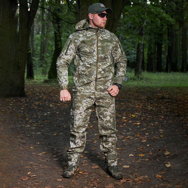 Чоловіча Куртка Combat Softshell на флісі з Капюшоном та Липучками під шеврони піксель розмір XL - зображення 2