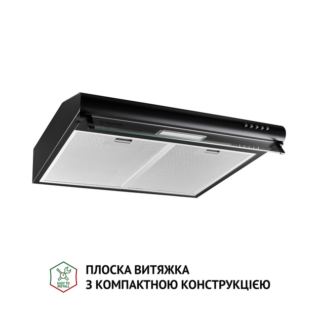 Черная кухонная вытяжка Perfelli PL 5144 BL LED, плоская стандартная, под навесной шкаф, шириной 50 см - изображение 1