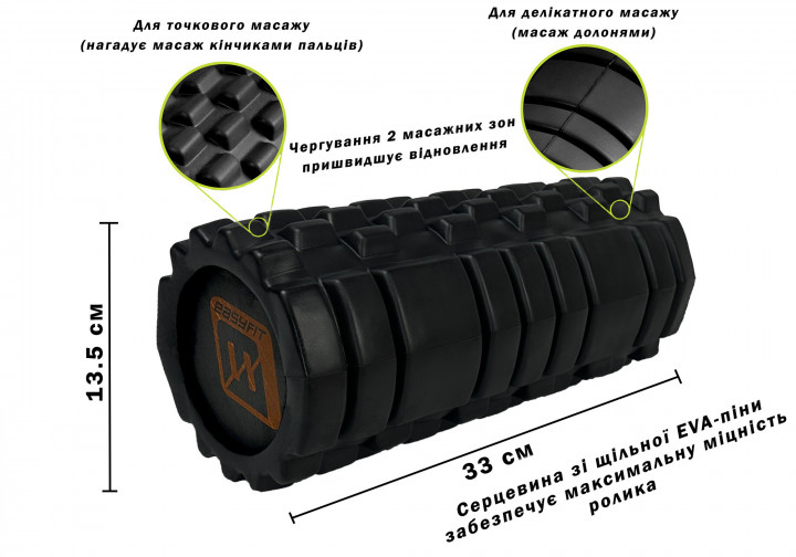 Массажный ролик EasyFit Solid Roller v.1.1s 33 см черный - изображение 2