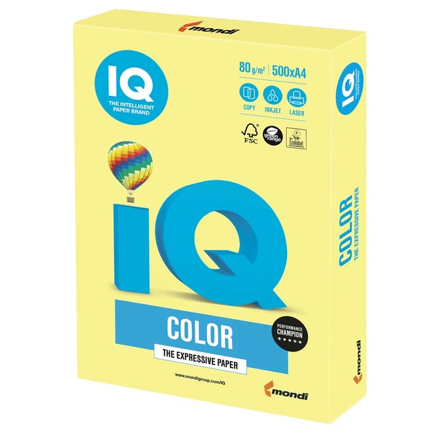 Бумага цветная А4 IQ Color 80 г/м2 ZG34 средняя желтая 500 л - Фото 1 Бумага цветная А4 IQ Color 80 г/м2 ZG34 средняя желтая 500 л - изображение 1