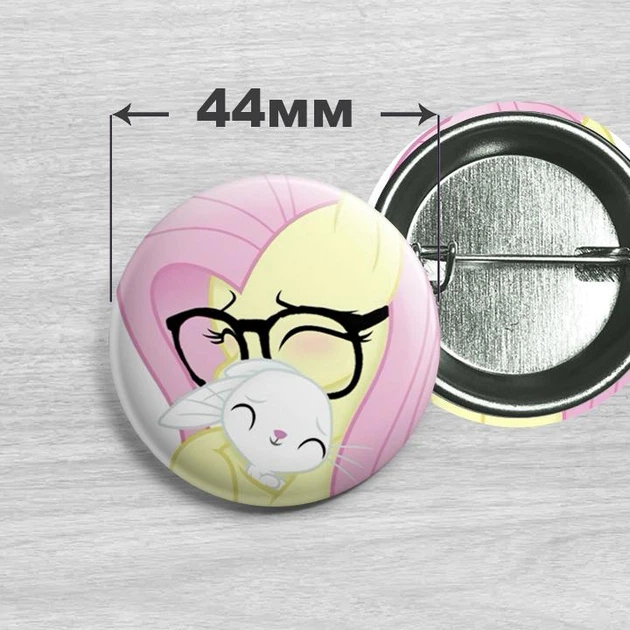 Значок Флаттершай из мультсериала My Little Pony 44мм №34 - Фото 1 Значок Флаттершай из мультсериала My Little Pony 44мм №34 - изображение 1