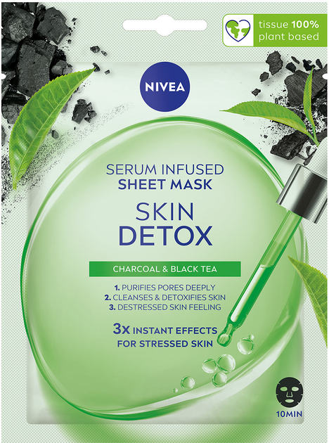 Черная тканевая маска NIVEA Детокс кожи обогащенная сывороткой 1 шт (4005900620798/9005800374130) - изображение 1