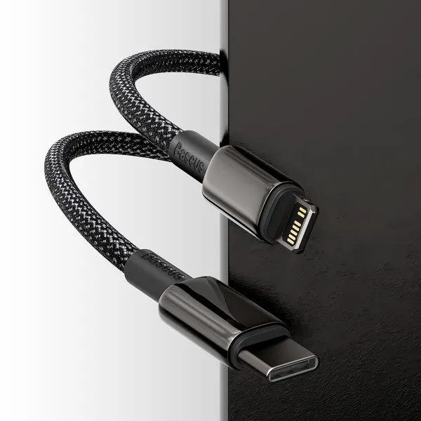 Кабель Baseus Tungsten Gold PD Type-C to Lightning 20W 2.4А 1m чорний CATLWJ-01 - изображение 2