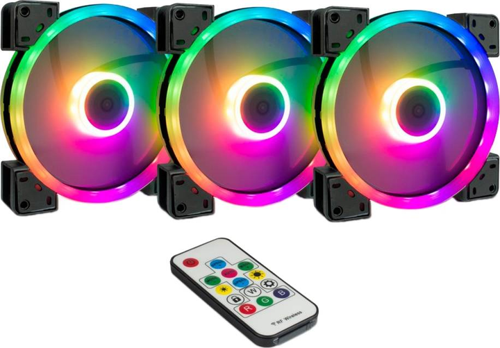 Zestaw wentylatorów Inter-Tech Argus RGB-Fan Set RS-14 3 szt Czarny (4260455646154) - obraz 1