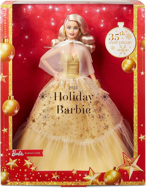 Лялька колекційна Barbie Різдвяна блондинка в золотій сукні з сертифікатом автентичності (194735181179) - зображення 1