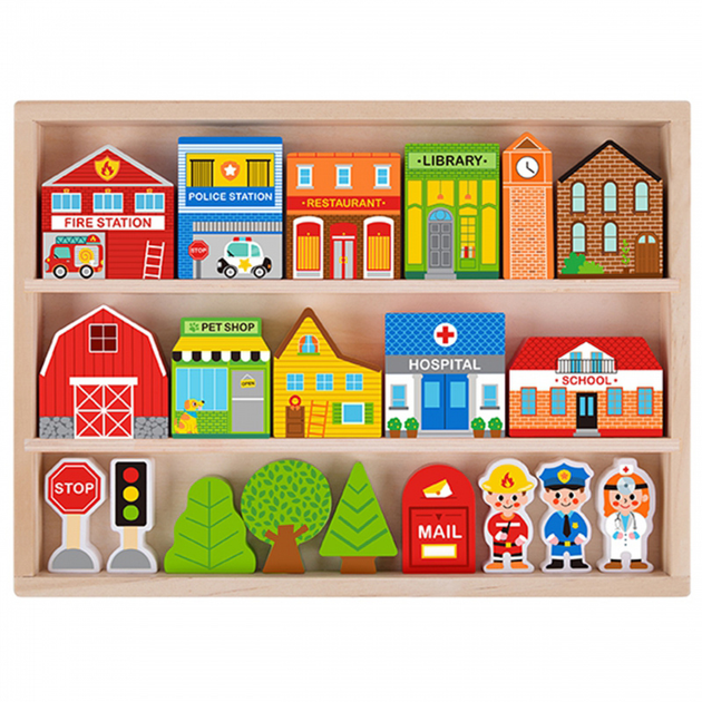 Zestaw do zabawy Tooky Toy Town Play in Wooden 21 elementow (6972633374381) - obraz 3
