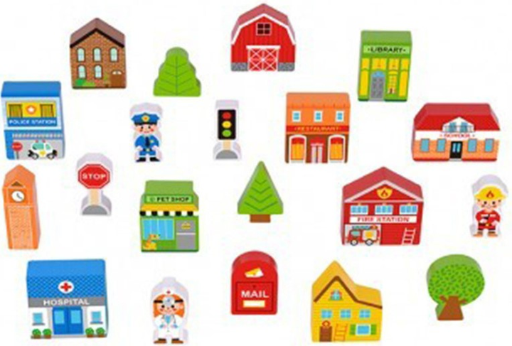 Zestaw do zabawy Tooky Toy Town Play in Wooden 21 elementow (6972633374381) - obraz 4