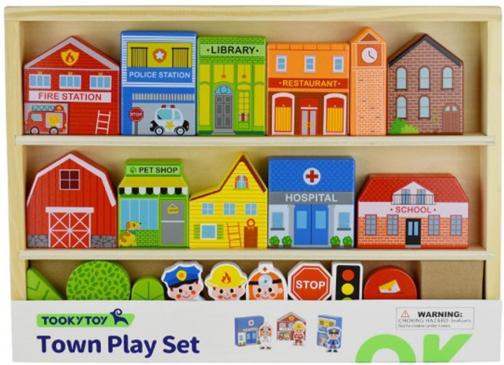Zestaw do zabawy Tooky Toy Town Play in Wooden 21 elementow (6972633374381) - obraz 6