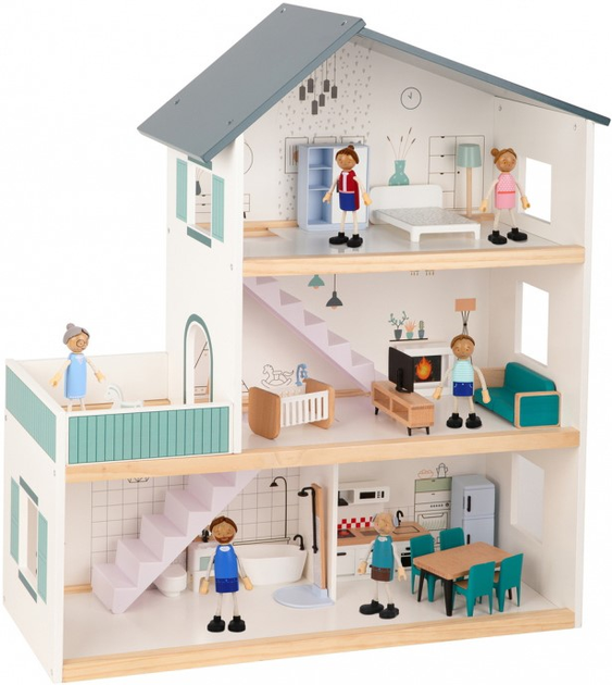 Ігровий набір Tooky Toy Wooden Doll House з фігурками (6972633372264) - зображення 2