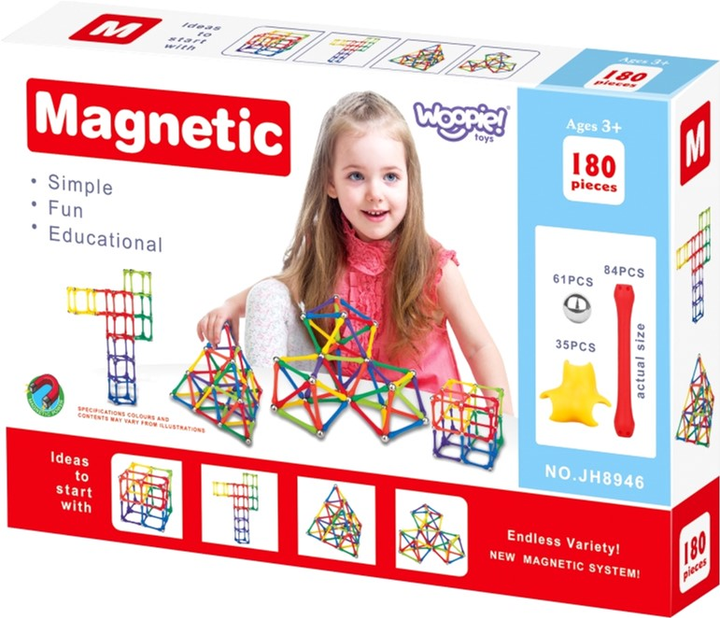 Klocki magnetyczne Woopie Magnetic Construction Blocks Creative Puzzle 180 elementów (5904326940109) - obraz 1