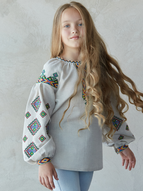Подростковая вышиванка льняная для девочки Edelvika 269-23/08 158 см Бежевая (2100000652440) 