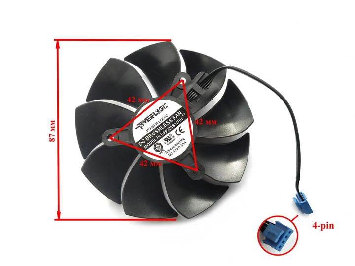 Вентилятор кулер PowerLogic для відеокарти EVGA PLD09220S12HH (PLA09215S12H PLA09215B12H PLD09220B12H T129215SU) кабель 9 см (№443.0053) - зображення 3