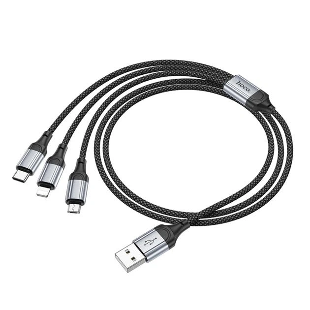 Кабель HOCO X102 Fresh 3-в-1 зарядный кабель для передачи данных (iP+Micro+Type-C) 1м. Черный - Фото 5 Кабель HOCO X102 Fresh 3-в-1 зарядный кабель для передачи данных (iP+Micro+Type-C) 1м. Черный - изображение 5