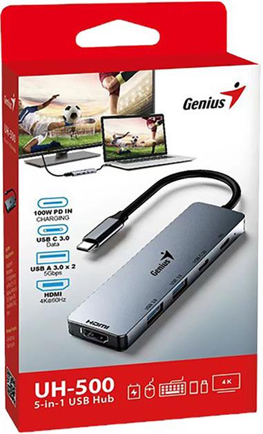 USB-хаб Genius UH-500 Grey (31240003400) - зображення 2