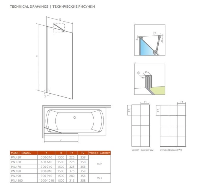 Стеклянная шторка для ванны RADAWAY Idea Black PNJ Factory 50 см стекло прозрачное 10001050-54-55 - изображение 2