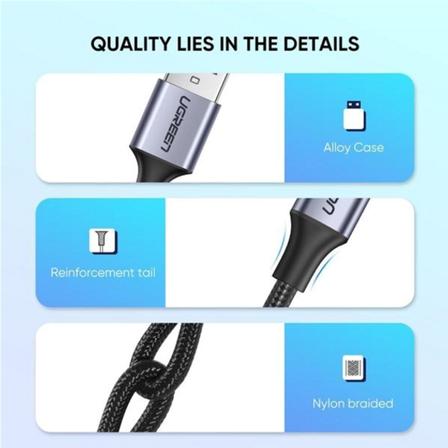 Kabel synchronizacyjny Ugreen US288 USB - Type-C Kabel w oplocie aluminiowym 1 m Czarny (UGR-60126) - obraz 7